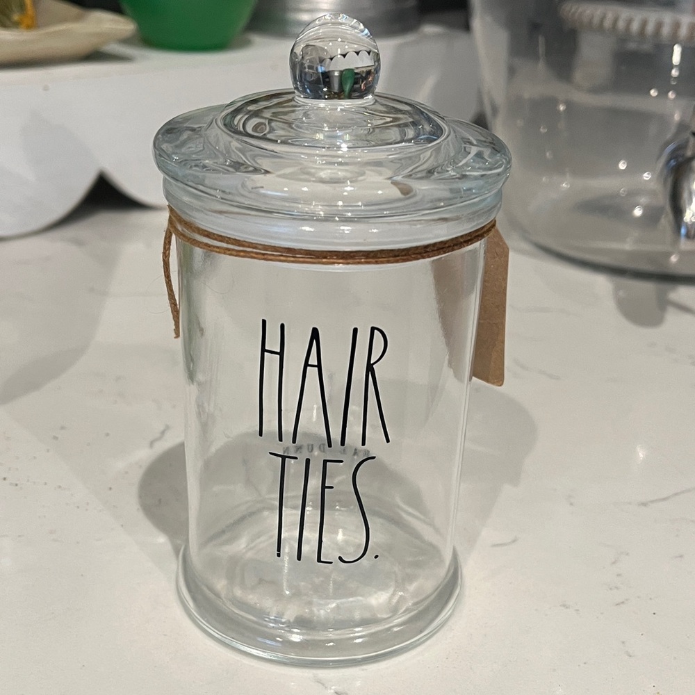 Rae Dunn Glass Hair Ties Jar with Clear Lid